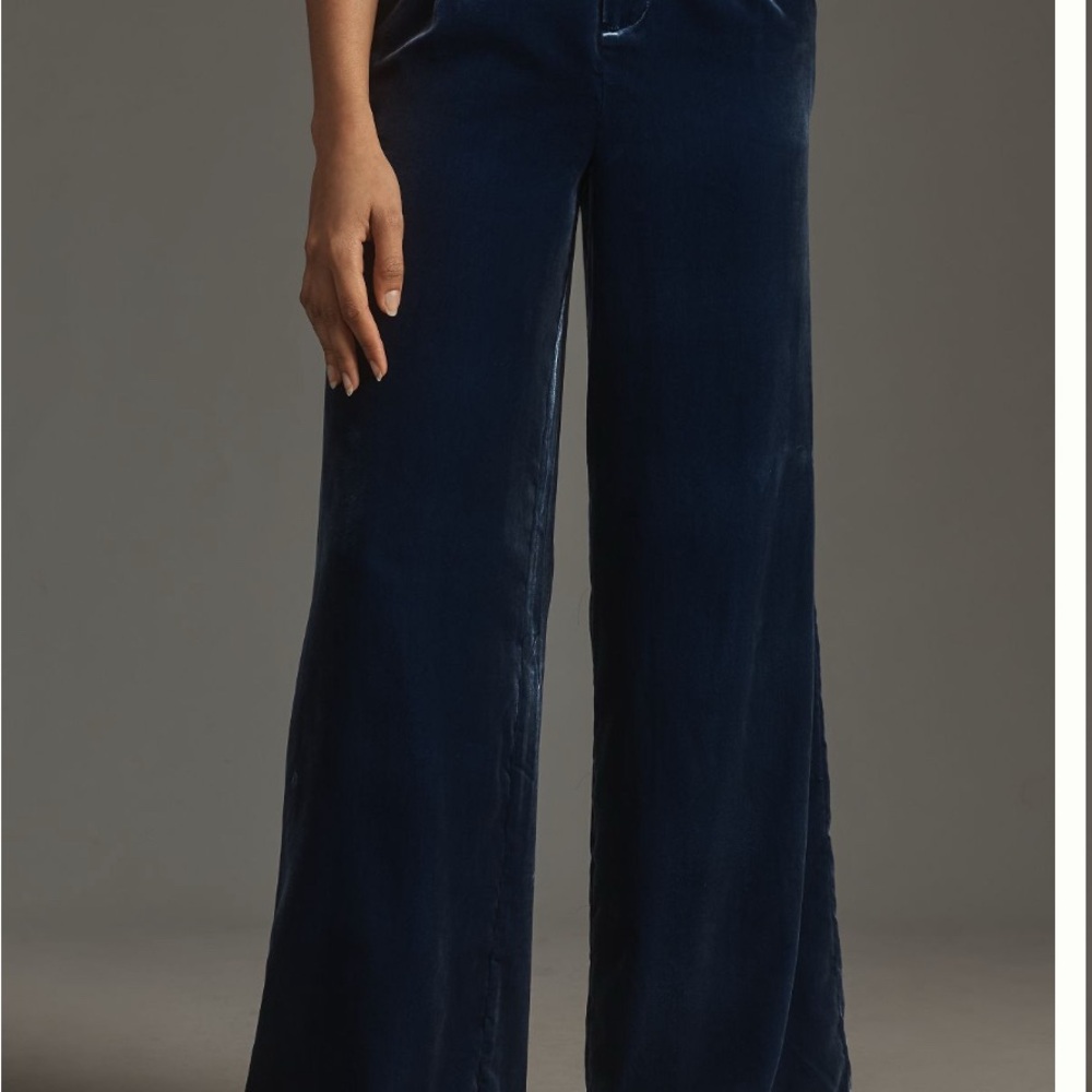 Anthropologie Blue Velvet Wide Leg Pants - Picture 3 of 7